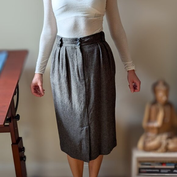 Dior Wool Tweed Skirt Brown Pencil Midi Straight Skirt Size 10 - Picture 3 of 16